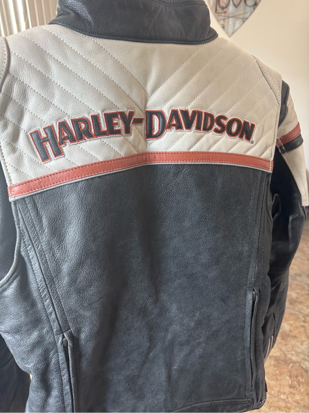 Harley-Davidson Black Cream & Orange Leather Riding Jacket - Picture 9 of 12